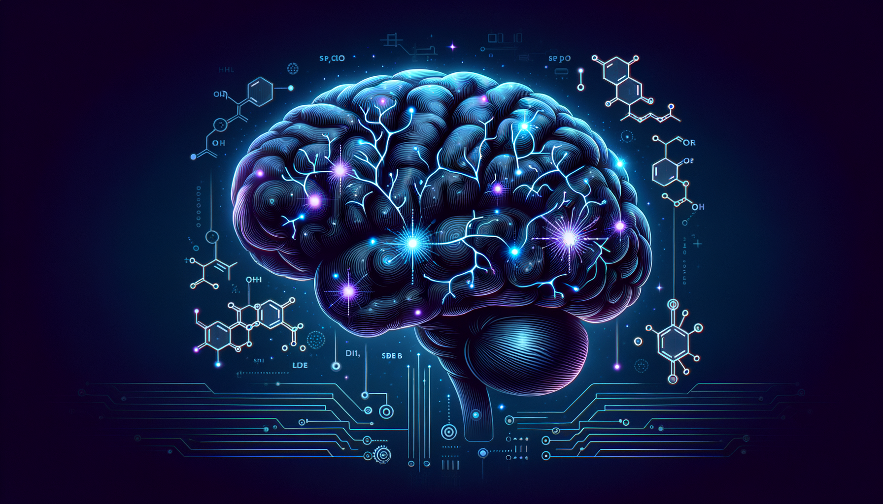 Illustration of a brain with neural pathways showing dopamine system reset and digital detox concept